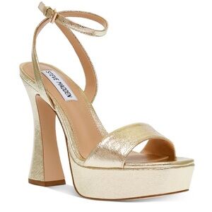 Steve Madden Leather Lashed Heels Gold 11 Ankle Strap Dressy Platform Sandals